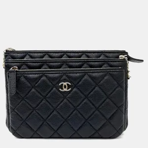 Black Caviar Leather Trio Cosmetic Case