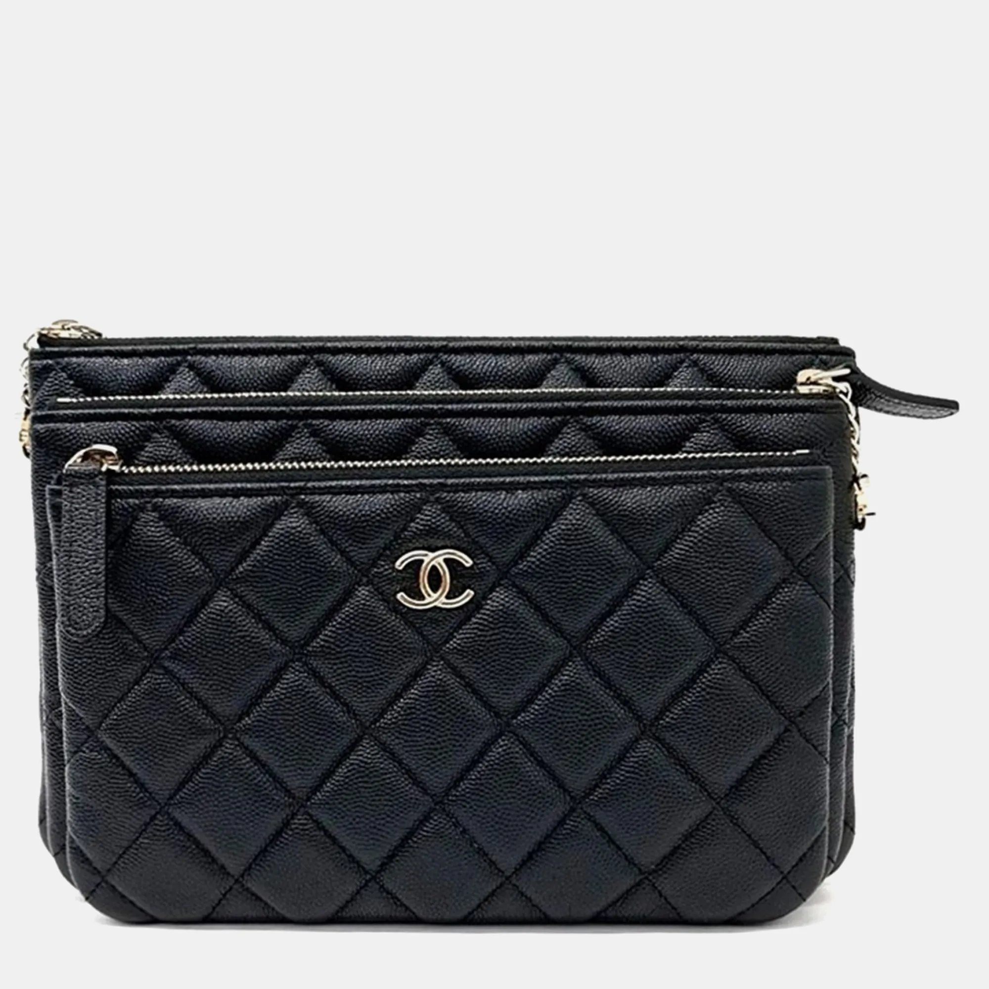 Black Caviar Leather Trio Cosmetic Case