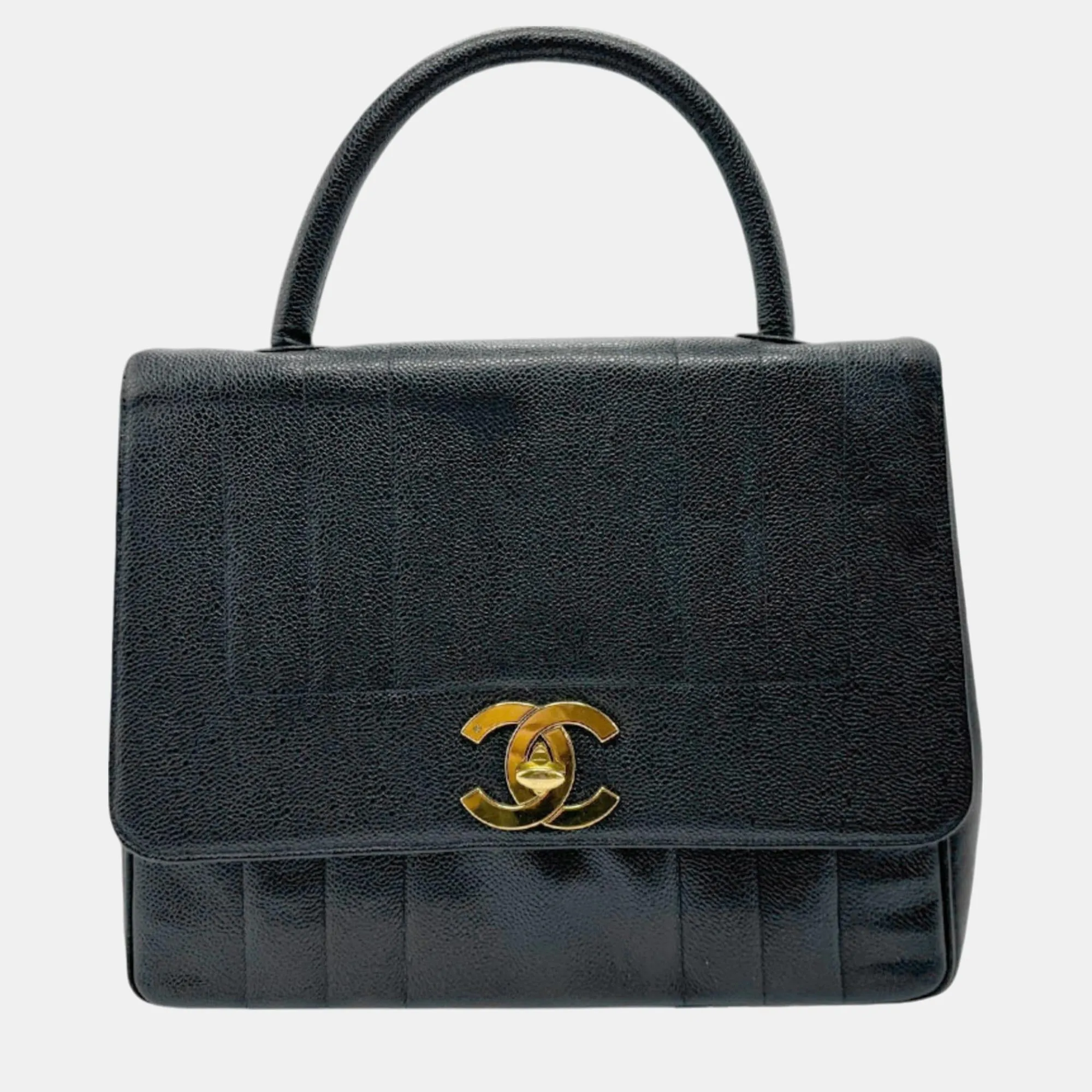 Black Gold Caviar Skin Leather Mademoiselle Handbag