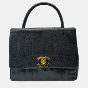 Black Gold Caviar Skin Leather Mademoiselle Handbag