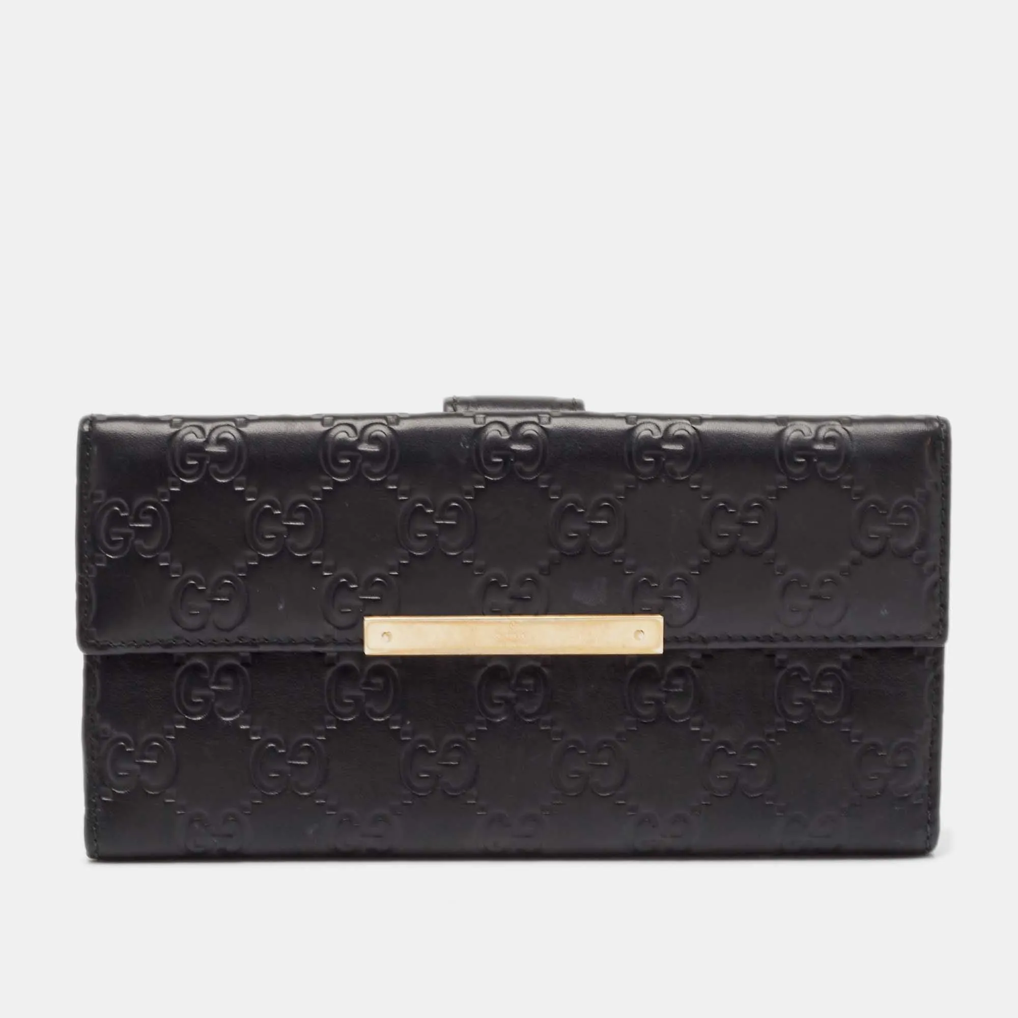 Black Guccissima Leather Metal Bar Continental Wallet