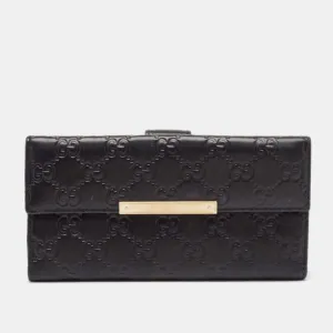 Black Guccissima Leather Metal Bar Continental Wallet