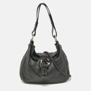 Black Leather and Crocodile Medium G Wave Hobo