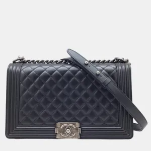 Black Leather Boy Large Chain Shoulder Bag