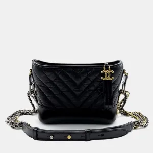 Black Leather Chevron Gabrielle Small Hobo Bag