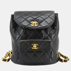 Black Leather Duma Matelasse Chain Backpack