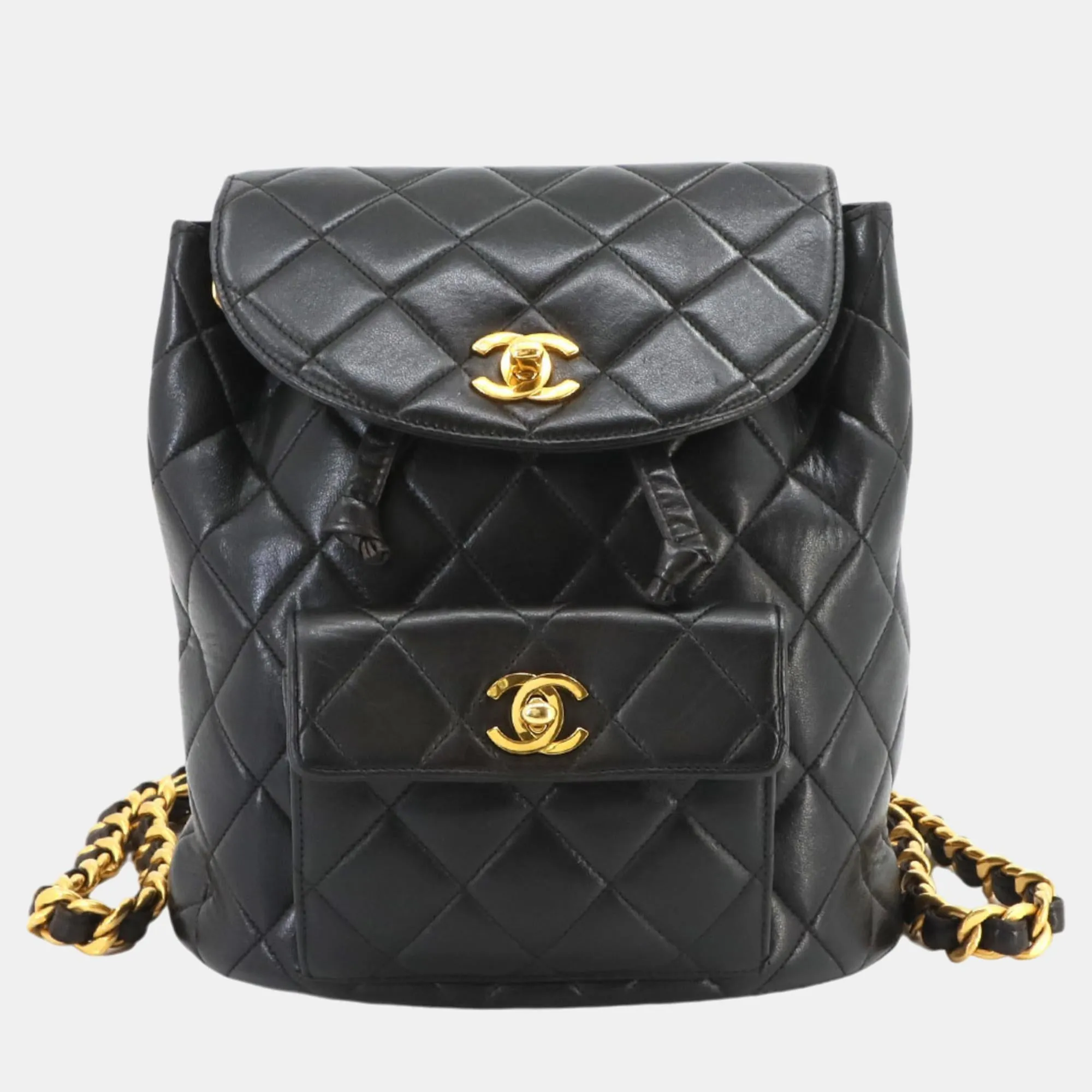 Black Leather Duma Matelasse Chain Backpack