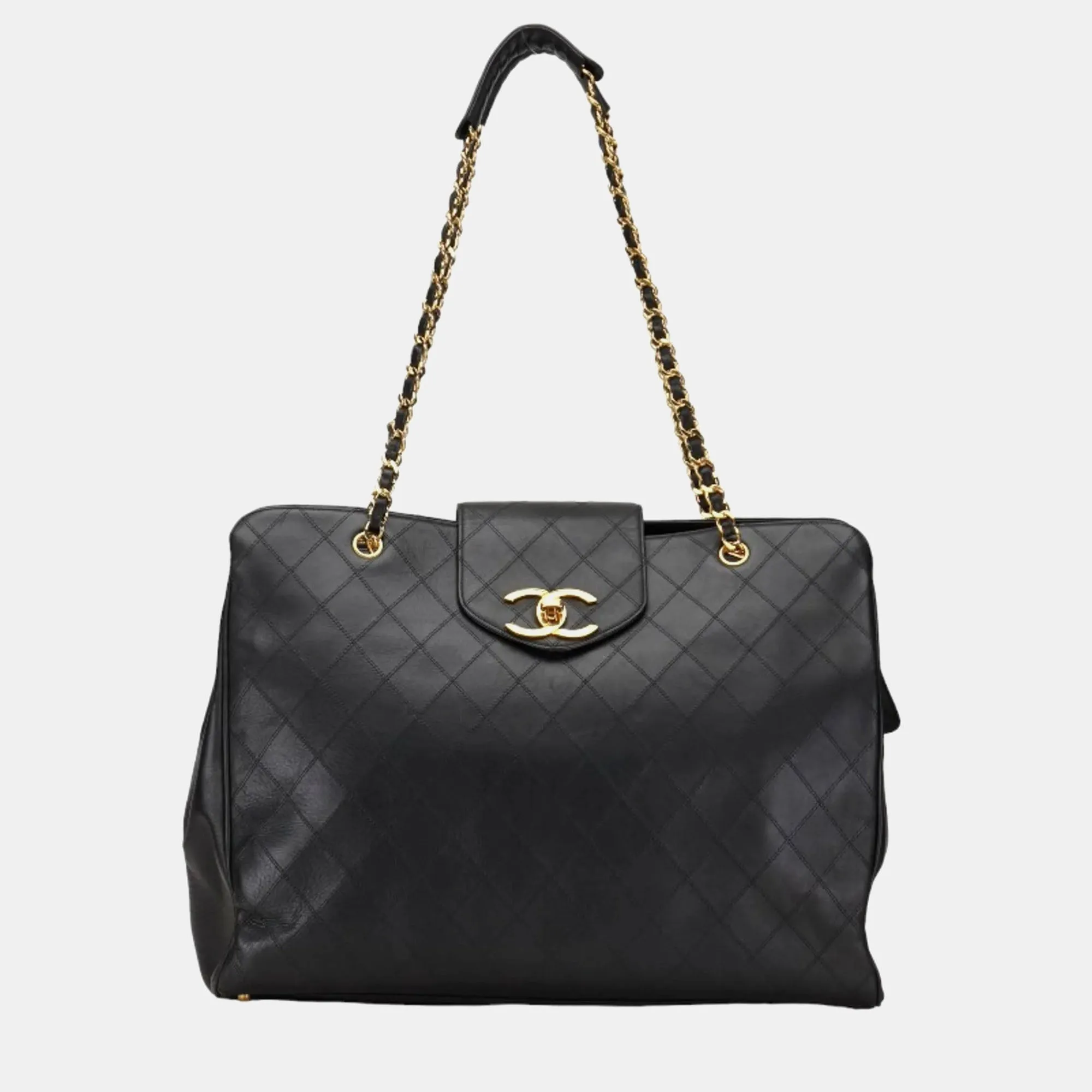 Black Leather Extra Large Supermodel Weekender Travel Flap Shoulder Bag