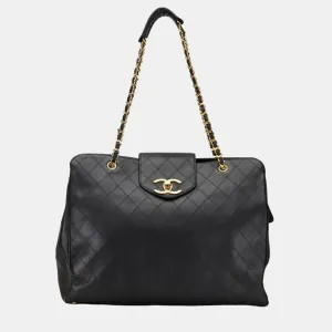Black Leather Extra Large Supermodel Weekender Travel Flap Shoulder Bag