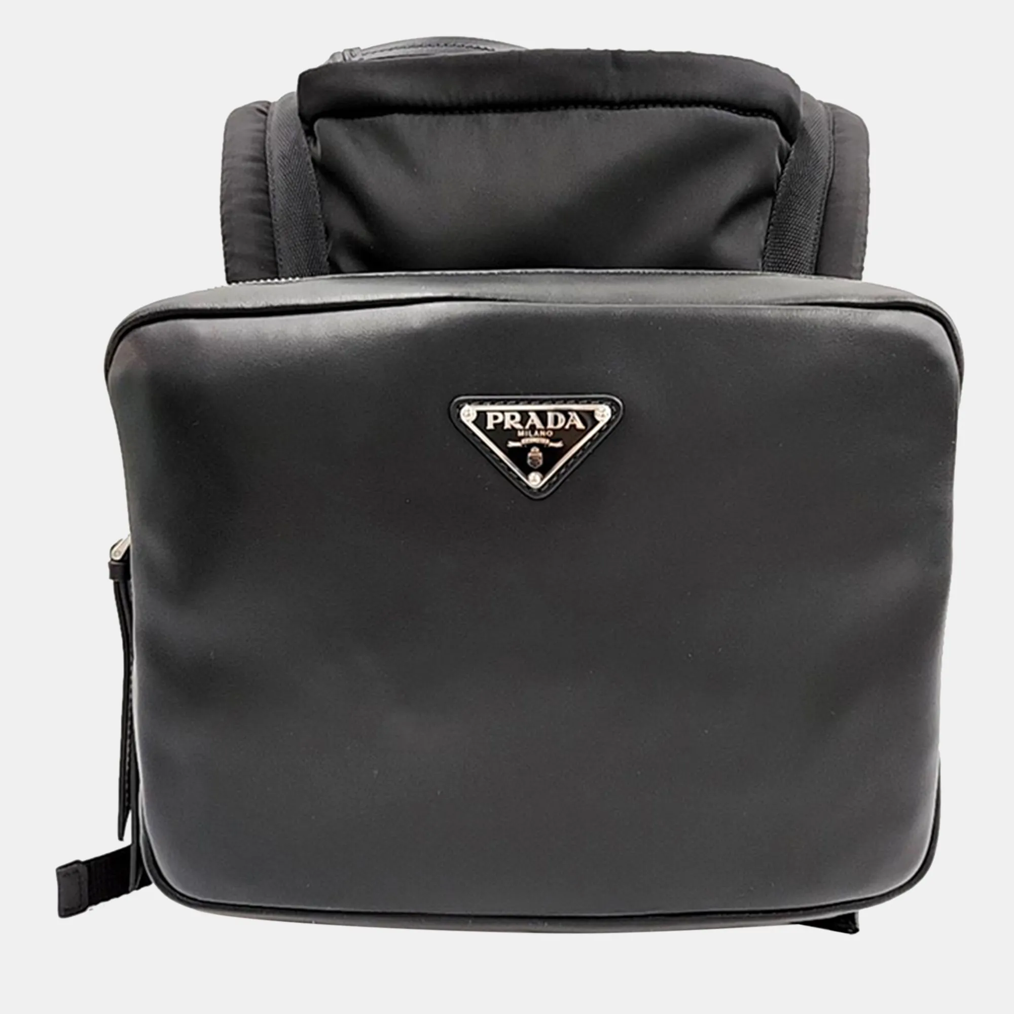 Black Leather hooded backpack