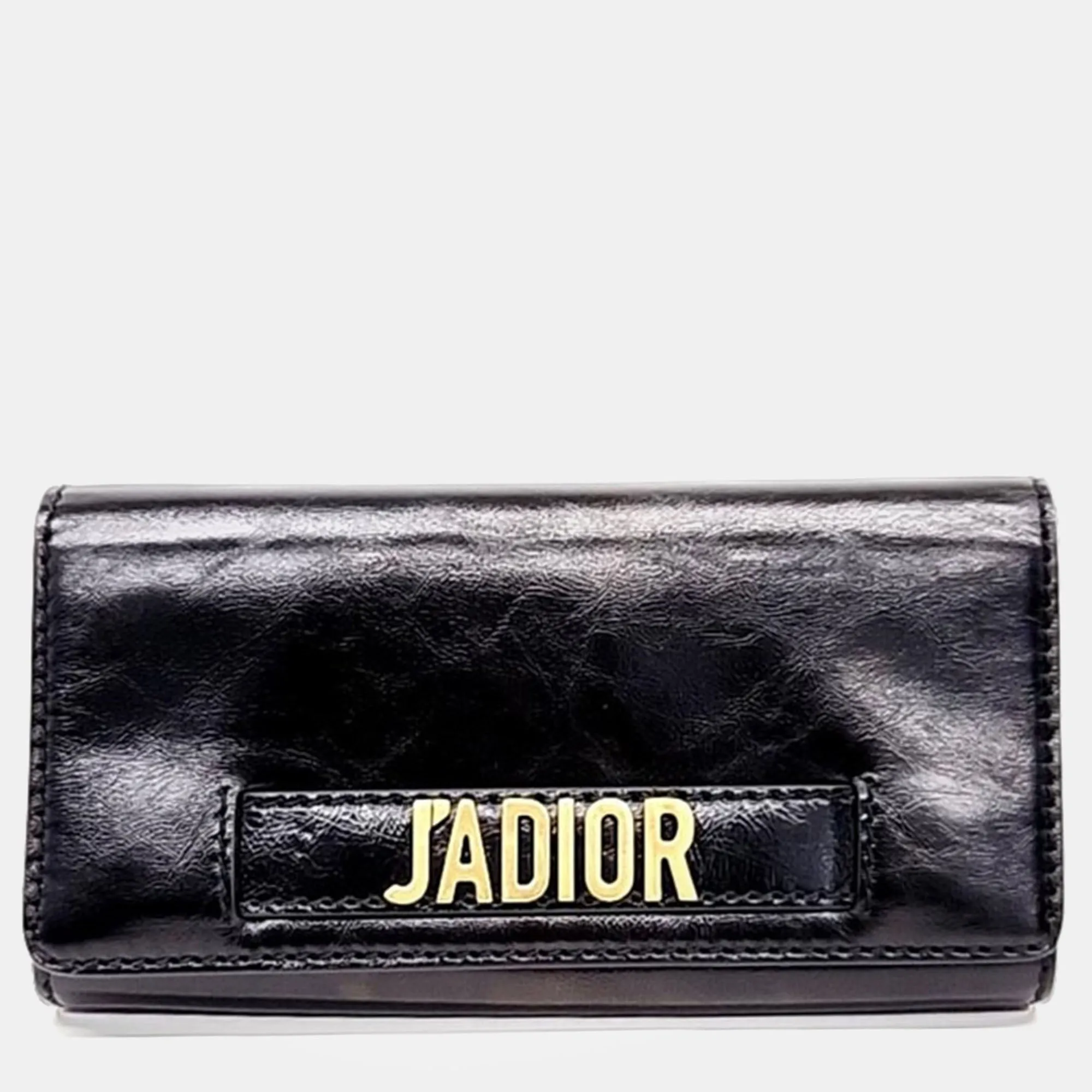 Black Leather J'Adior Mini Chain Crossbody Bag
