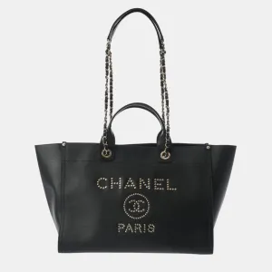 Black Leather Large Deauville Tote