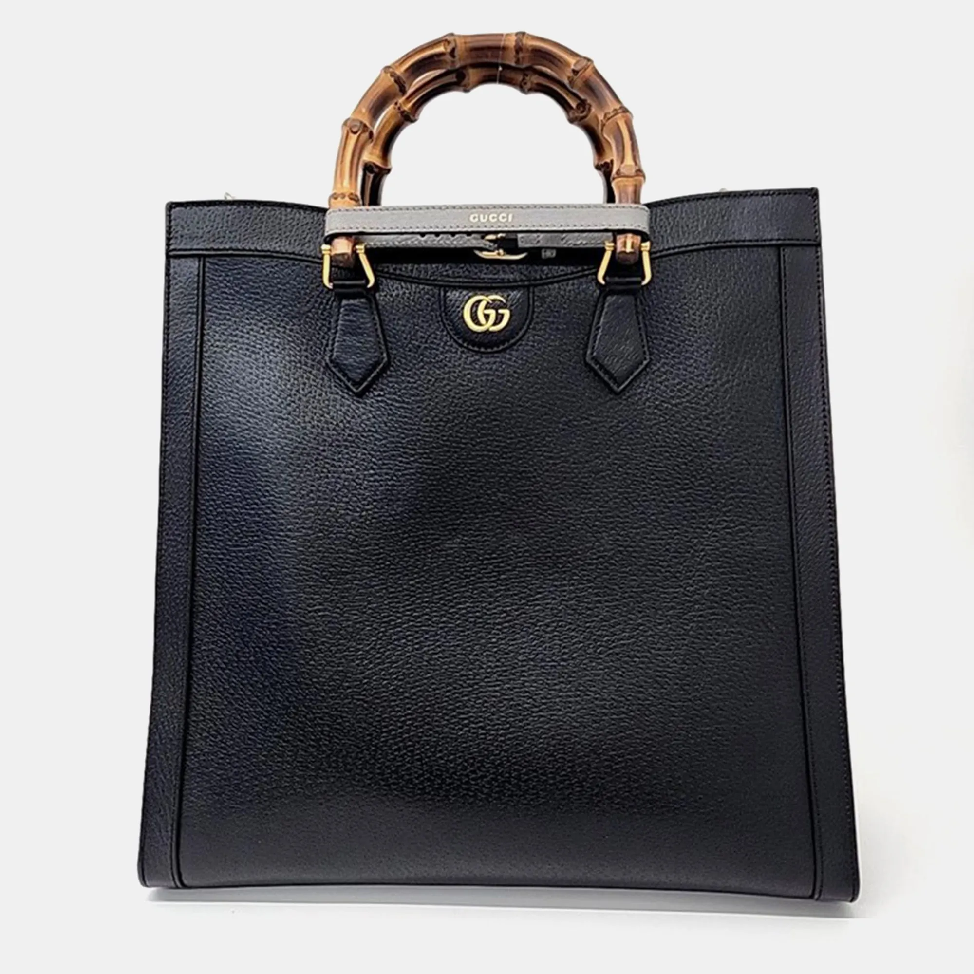 Black Leather Large Diana Tote Bag