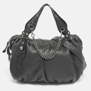 Black Leather Large Icon Bit Boston Bag