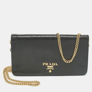 Black Leather Logo Wallet On Chain