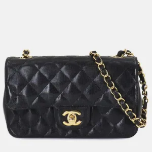 Black Leather Matelasse 20 Mini Chain Shoulder Bag