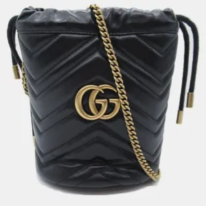 Black Leather Mini GG Marmont Shoulder Bag