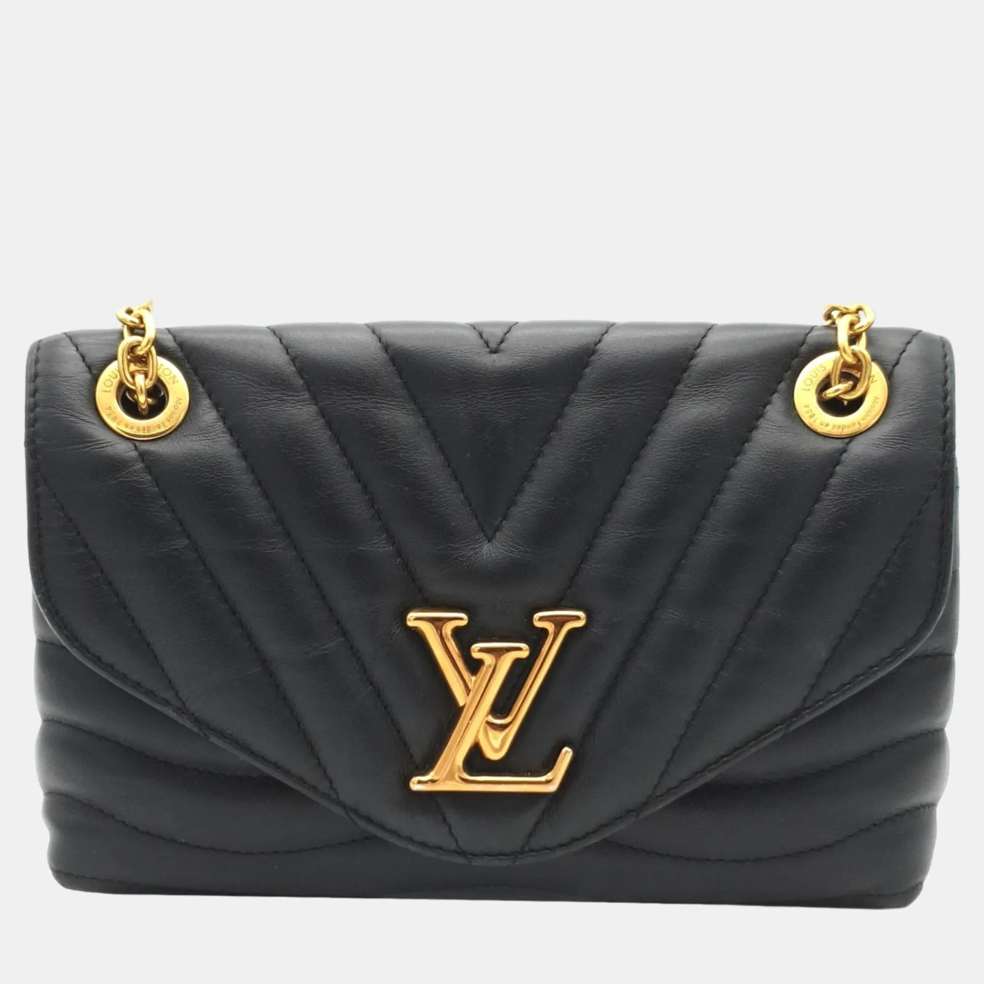 Black Leather New Wave Chain Shoulder Bag