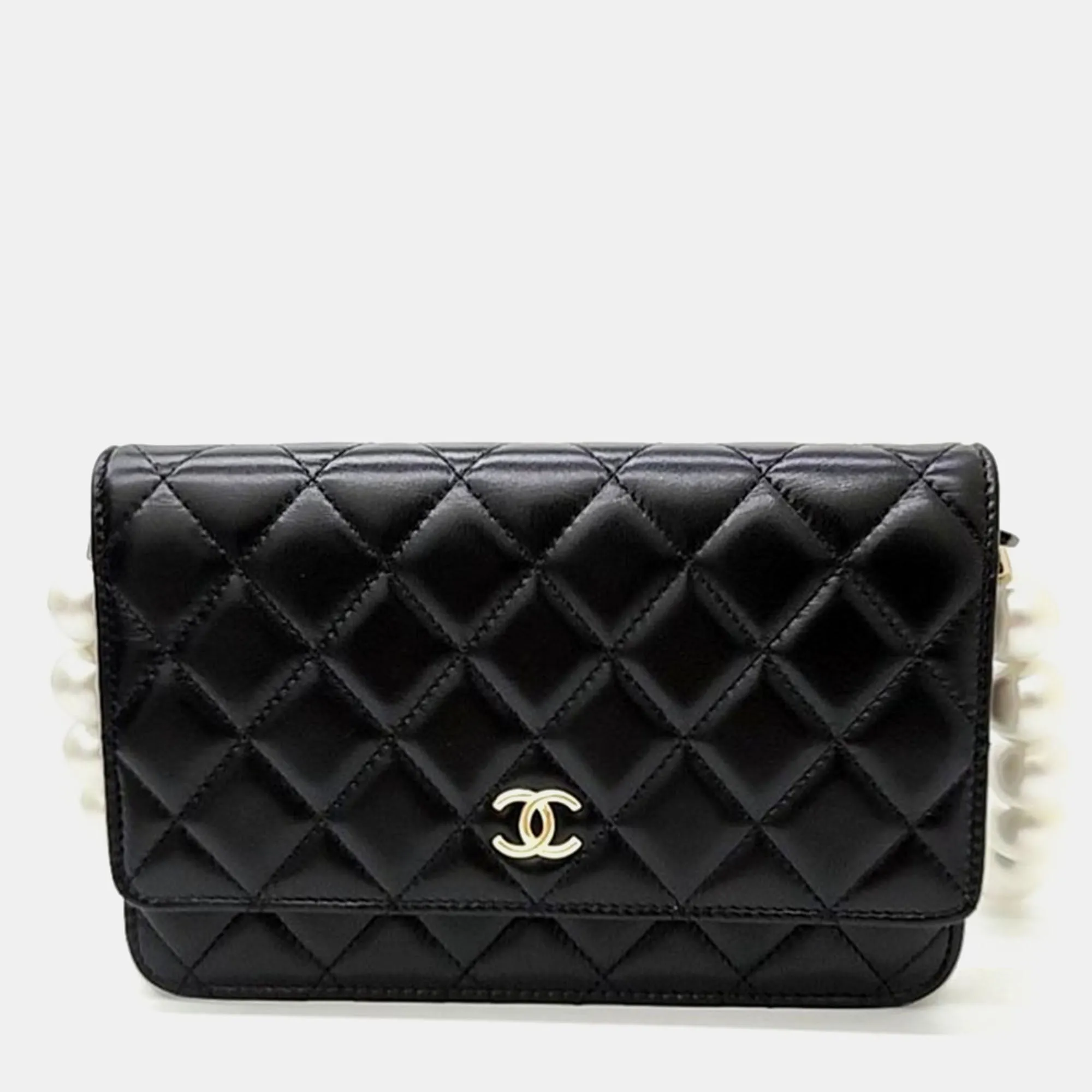 Black Leather Pearl WOC Mini Cross Bag