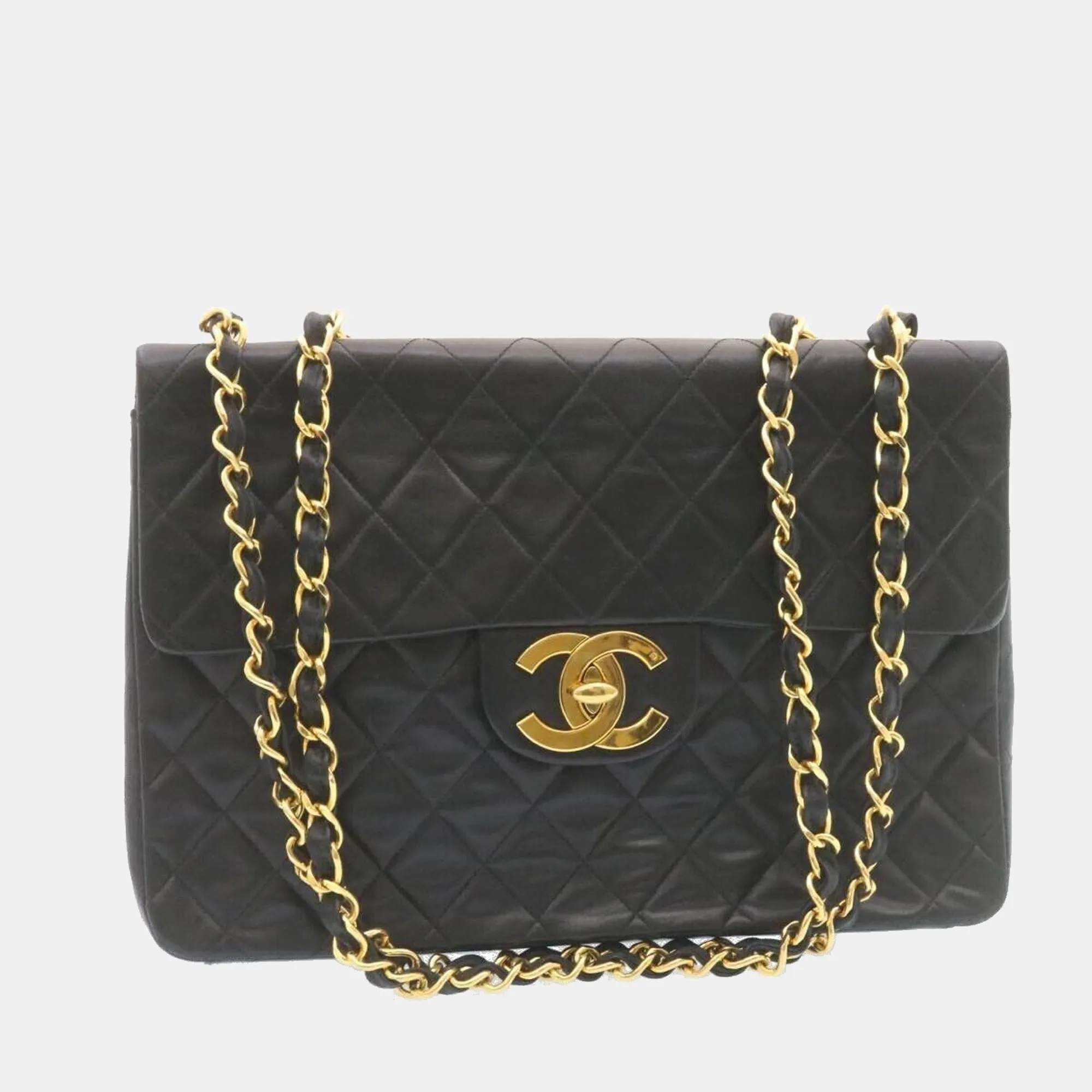 Black Leather Vintage Flap Bag