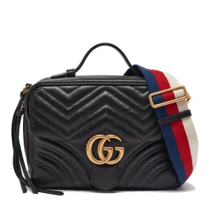 Black Matelass&eacute; Leather GG Marmont Top Handle Bag
