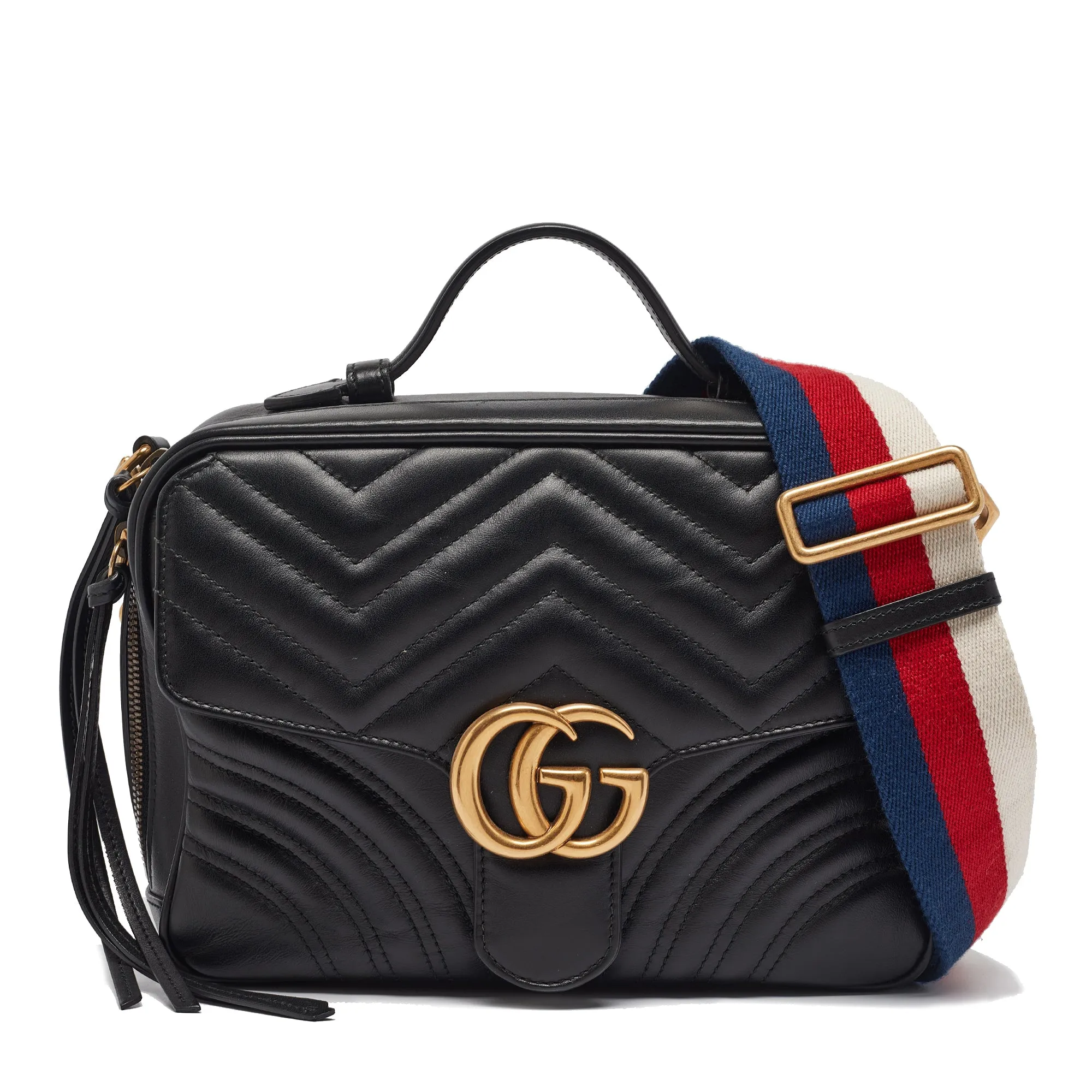 Black Matelass&eacute; Leather GG Marmont Top Handle Bag