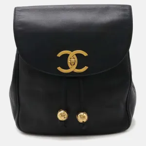 Black Navy Leather Coco Mark Chain Backpack Rucksack