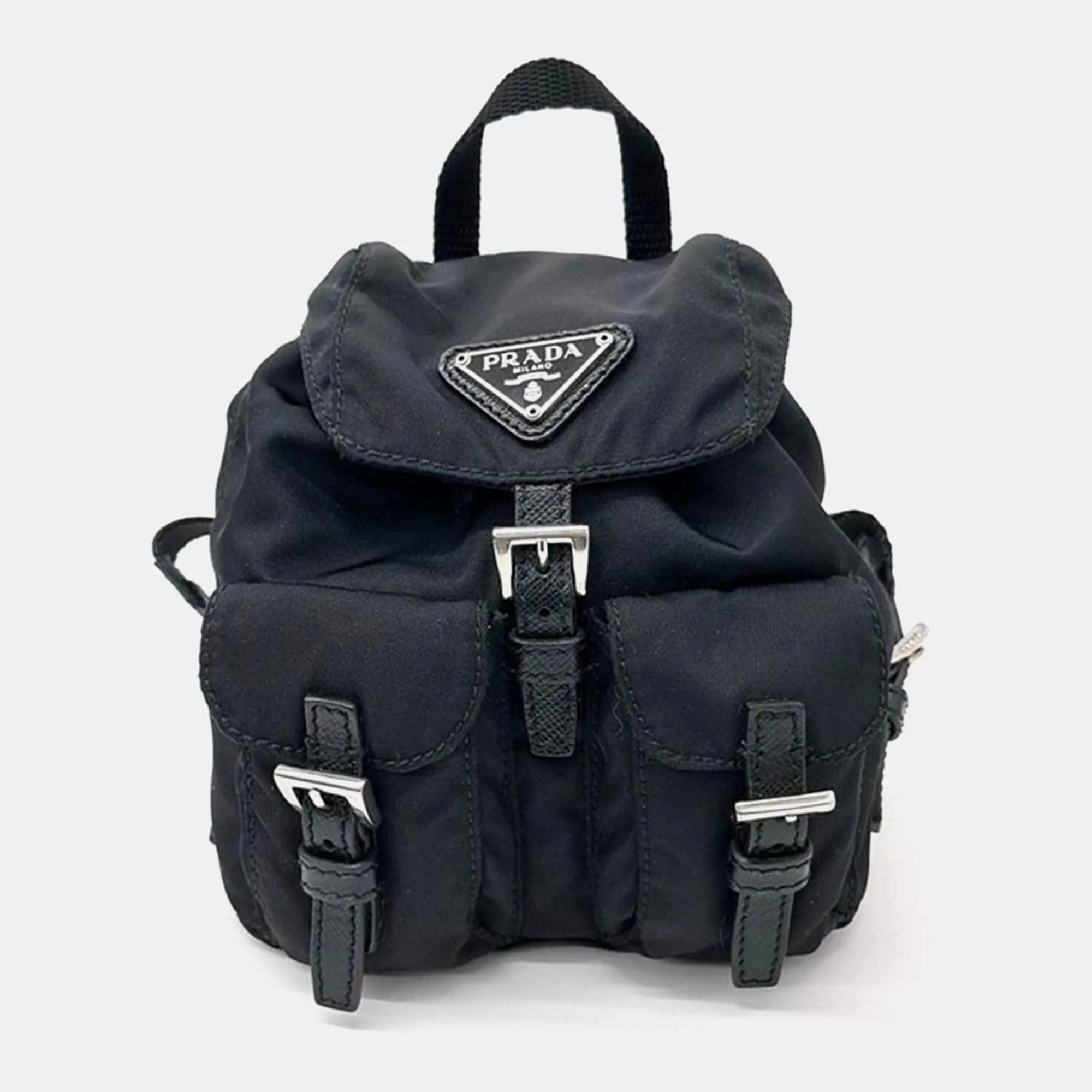 Black Nylon Logo Mini Drawstring Backpack