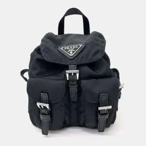 Black Nylon Logo Mini Drawstring Backpack