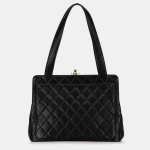 Black Quilted Caviar Leather Tote Bag