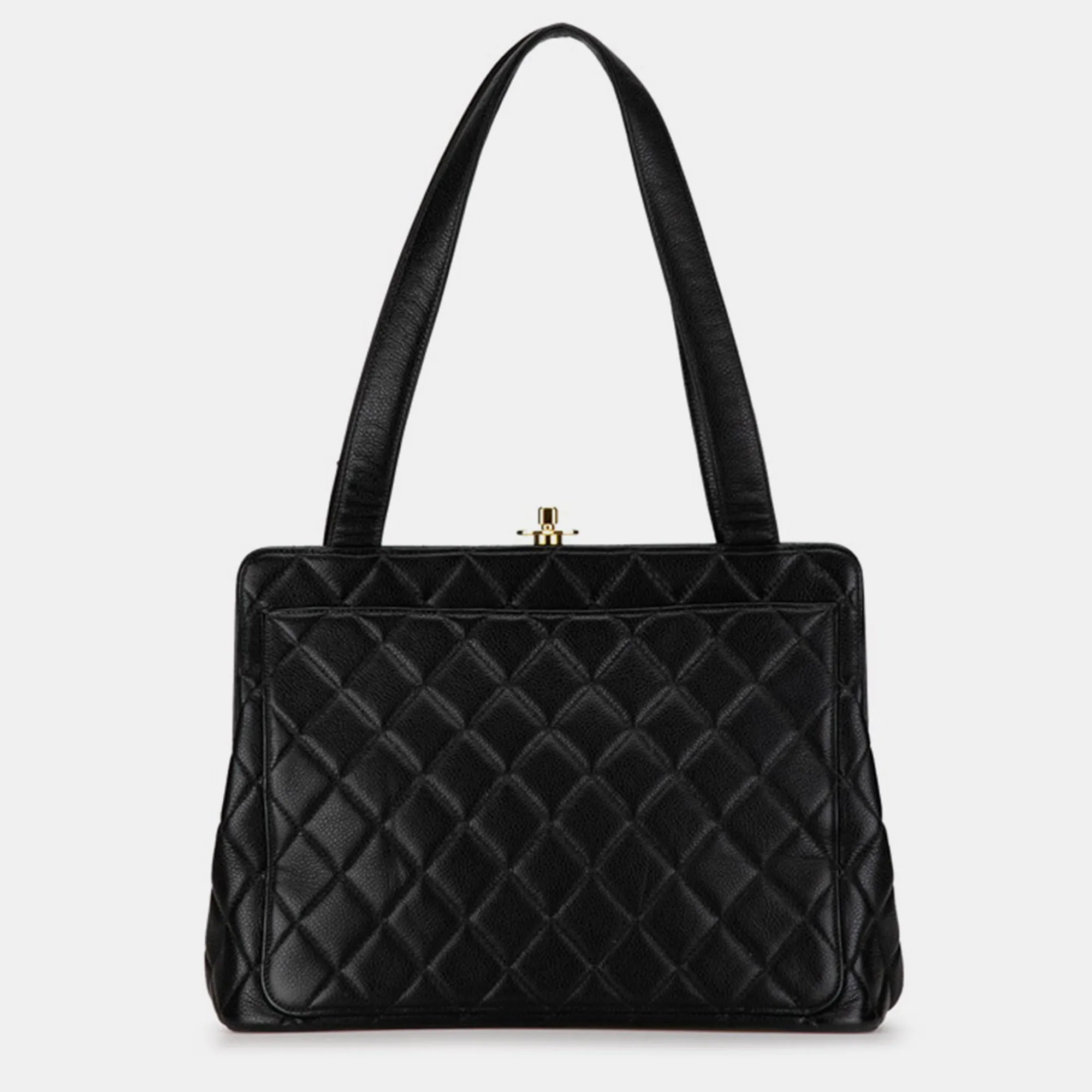 Black Quilted Caviar Leather Tote Bag