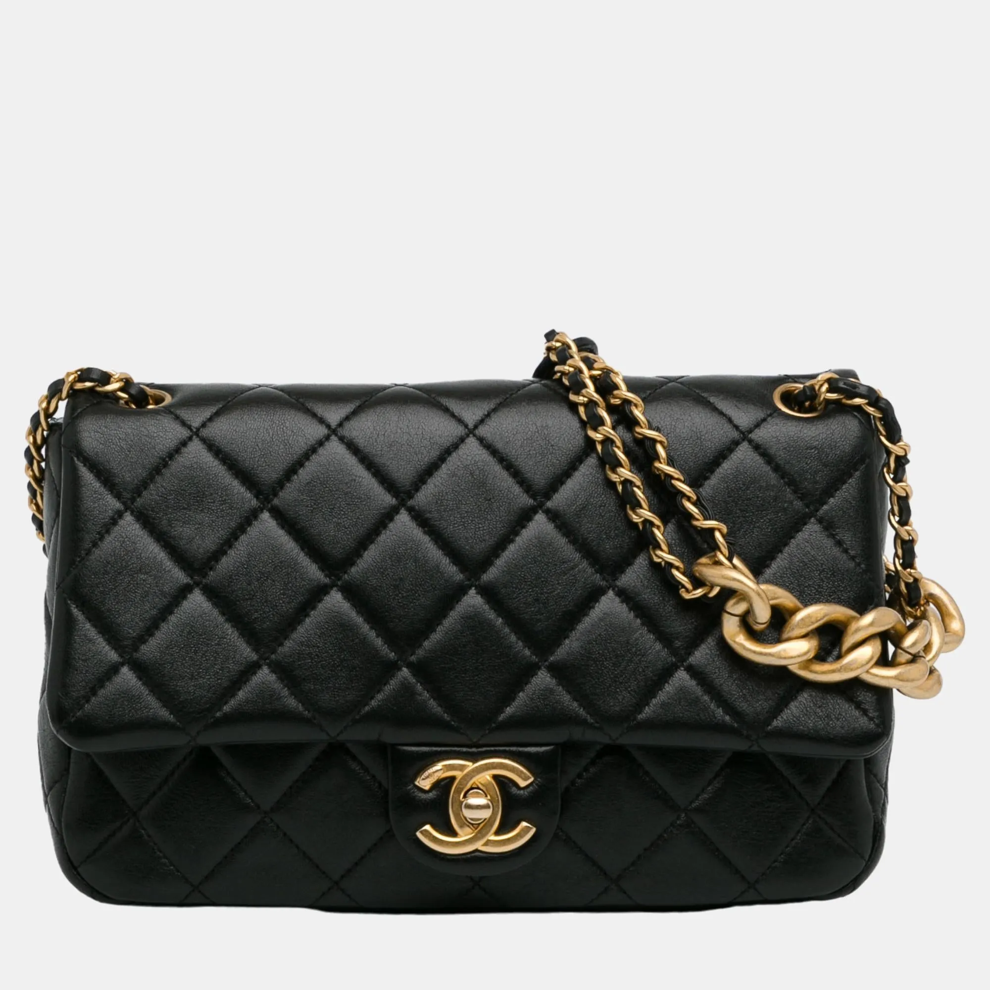 Black Quilted Lambskin Chain with Chain Leather Classic Bag