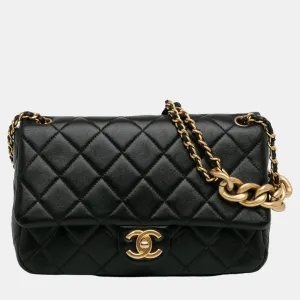 Black Quilted Lambskin Chain with Chain Leather Classic Bag