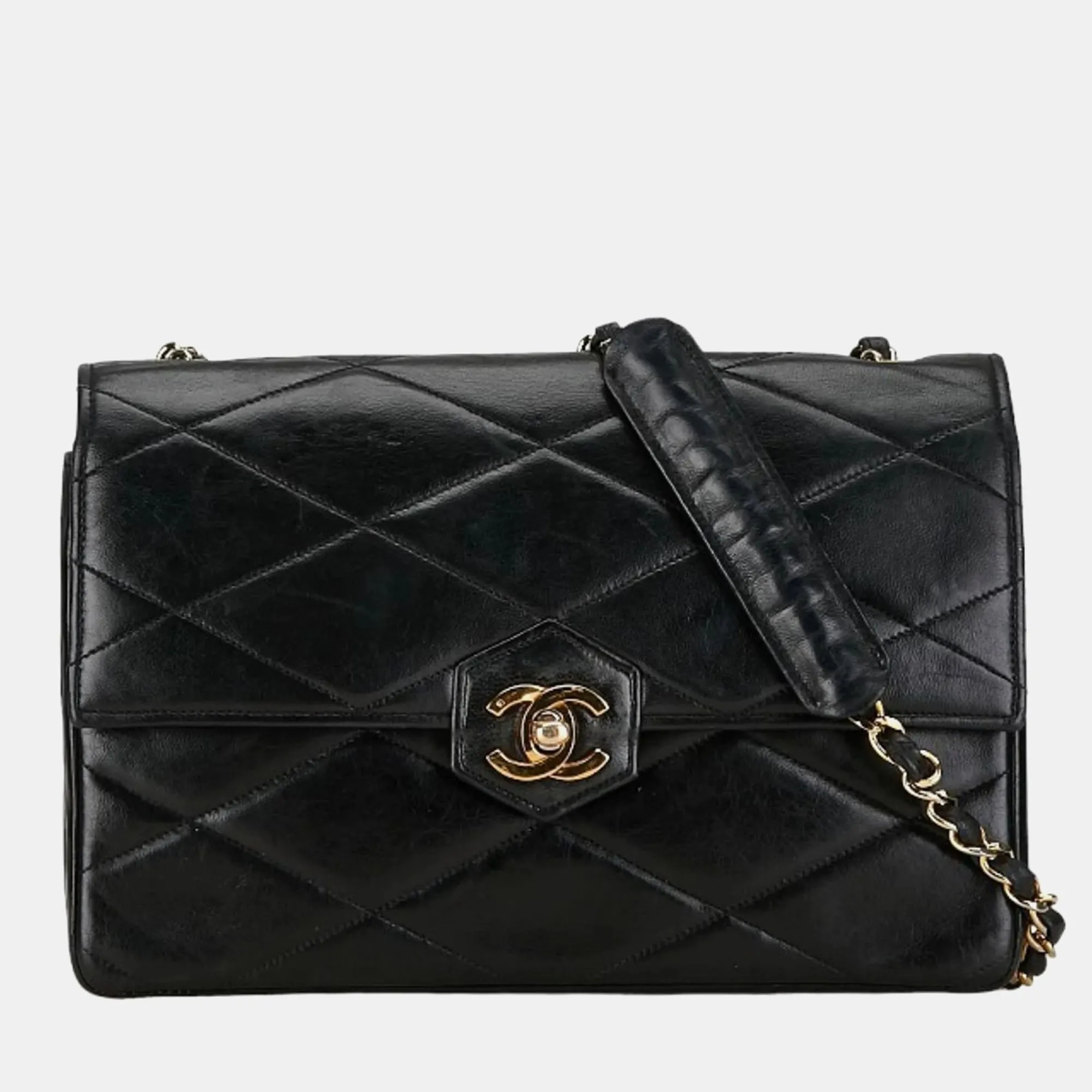 Black Quilted Lambskin Diamond Flap Bag