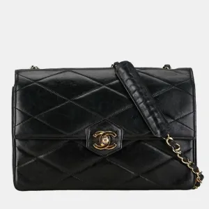 Black Quilted Lambskin Diamond Flap Bag