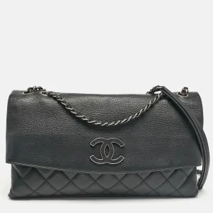 Black Quilted Leather CC Foldable Shoulder Bag