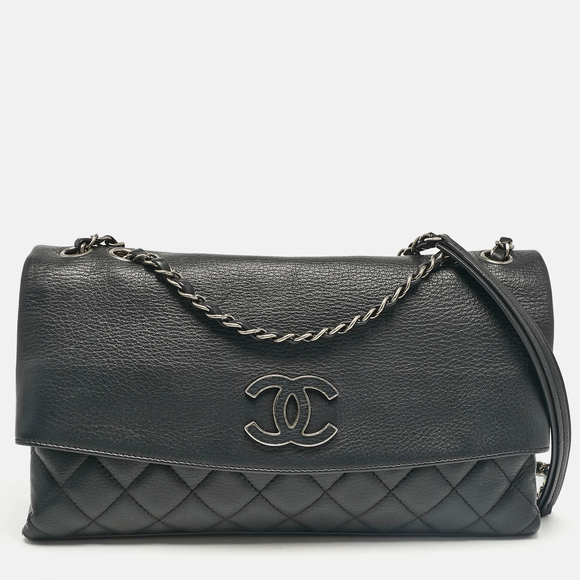 Black Quilted Leather CC Foldable Shoulder Bag