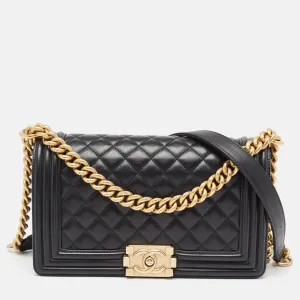 Black Quilted Leather Medium Boy Flap Bag