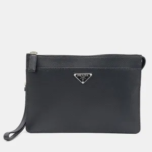 Black Saffiano Leather Pouch Bag