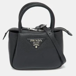 Black Vitello Daino Soft Leather Mini Top Zip Bag