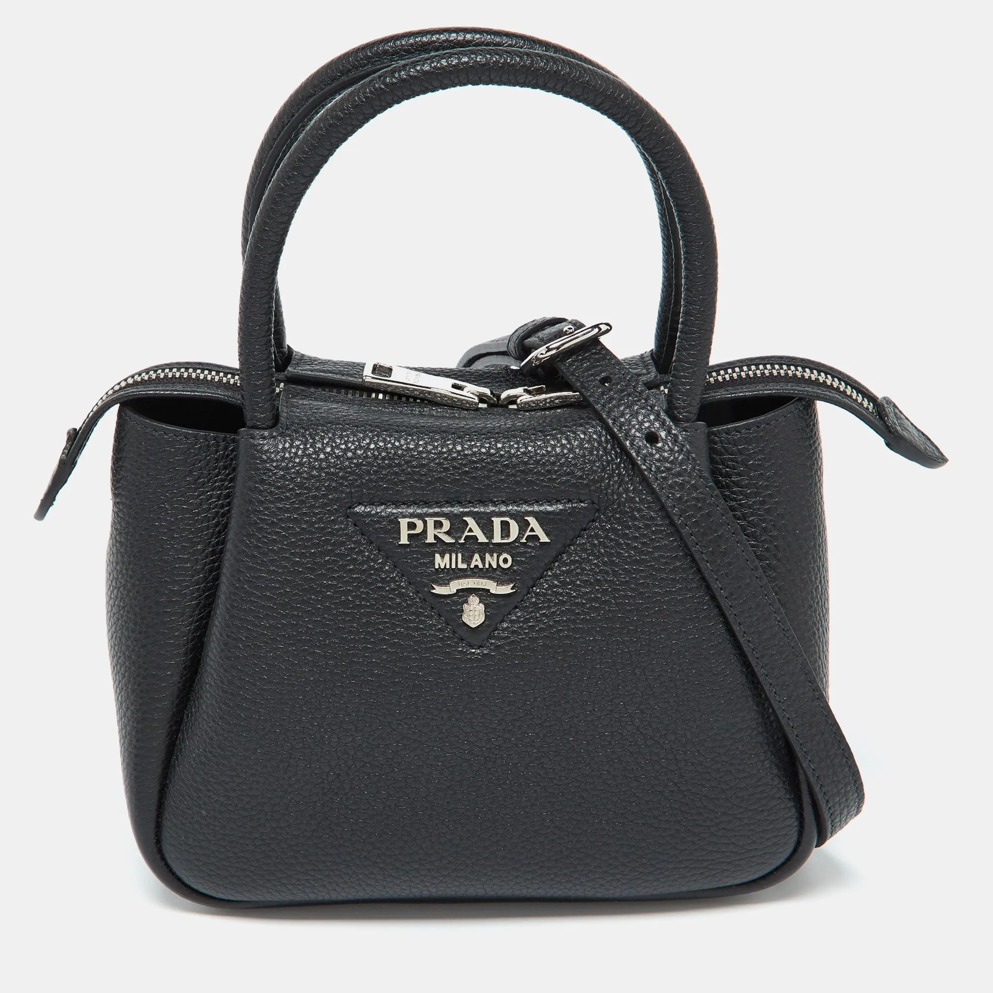 Black Vitello Daino Soft Leather Mini Top Zip Bag