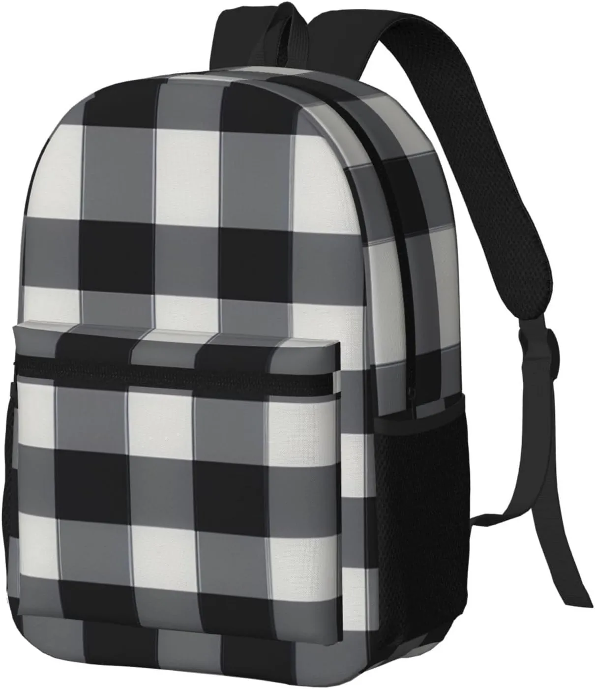Black White Plaid 17 Inch Laptop Backpack For Travel Work For Men Women Laptop Bag With Adjusted Shoulder Straps