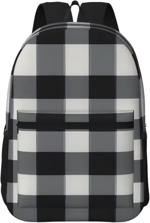 Black White Plaid 17 Inch Laptop Backpack For Travel Work For Men Women Laptop Bag With Adjusted Shoulder Straps
