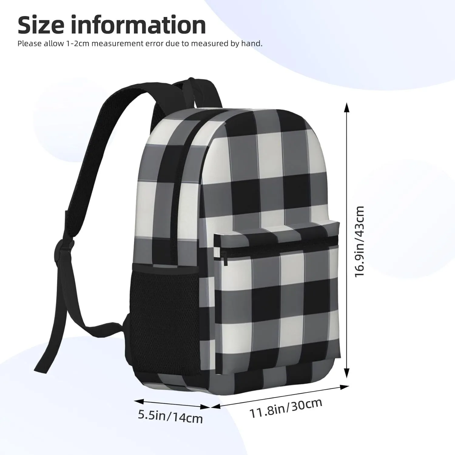 Black White Plaid 17 Inch Laptop Backpack For Travel Work For Men Women Laptop Bag With Adjusted Shoulder Straps