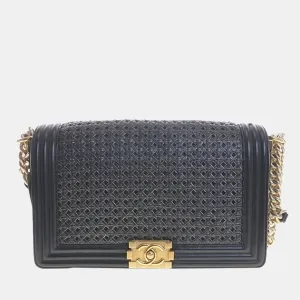 Black Woven Leather Boy Bag