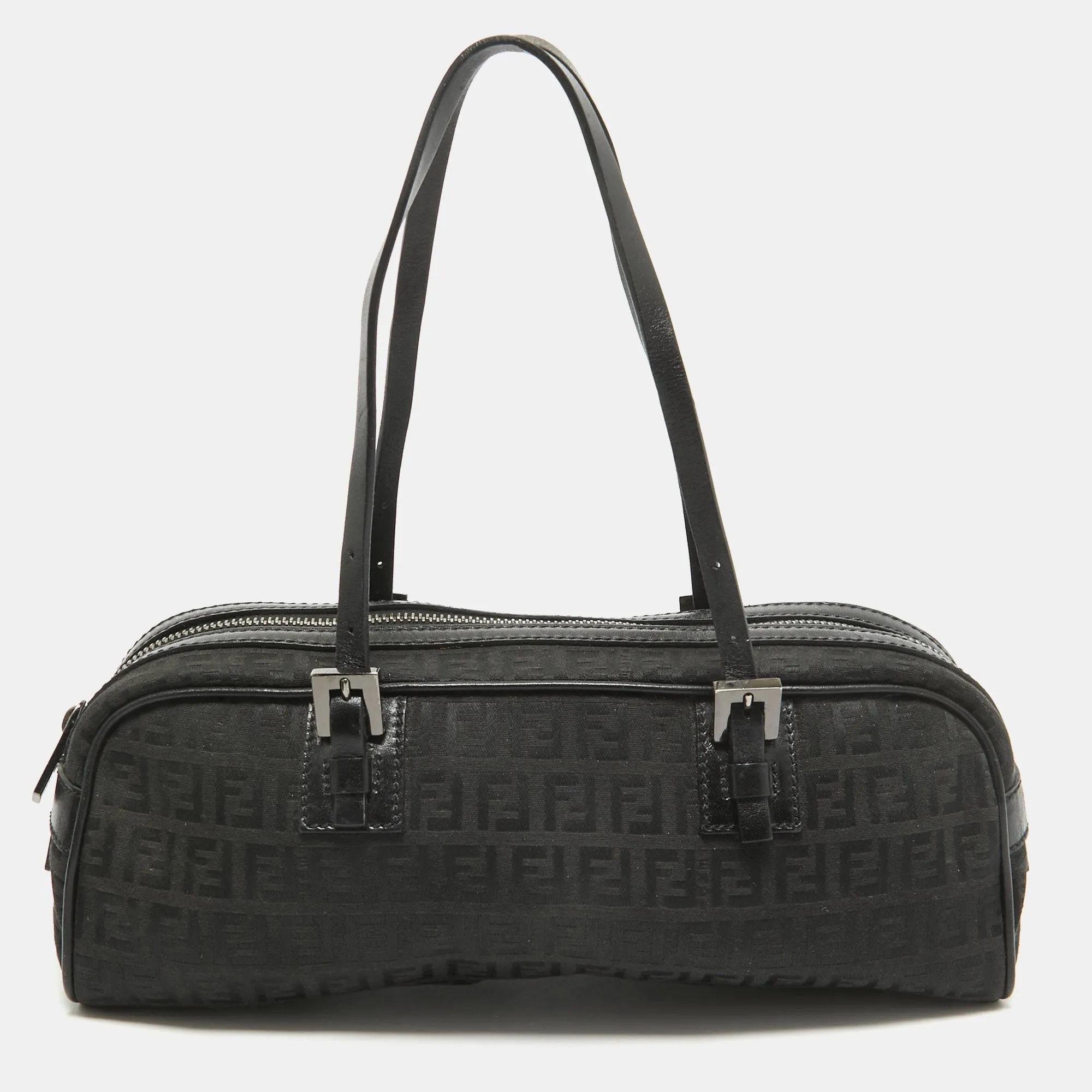 Black Zuchinno Fabric and Leather Zip Satchel