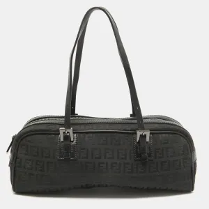 Black Zuchinno Fabric and Leather Zip Satchel
