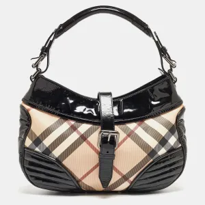 Black/Beige Nova Check PVC and Patent Leather Hobo