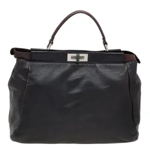 Black/Dark Brown Leather Large Peekaboo Top Handle Bag