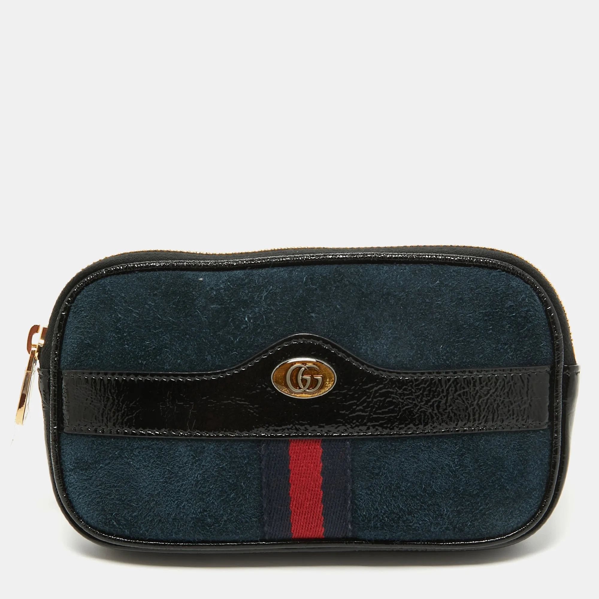 Black/Navy Blue Suede and Patent Leather Ophidia Belt Bag